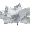 Clip On Silver Poinsettia With Sequins And Glitter (30Cm)