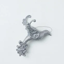 Glitter Hanging Decoration - Silver Dove
