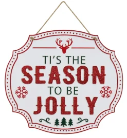 Hanging Glitter Plaque Asst - Ti'S The Season