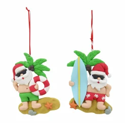 Hanging Summer Santa Ornament Asst