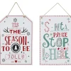 Hanging White Christmas Sign Asst - Santa Please Stop Here