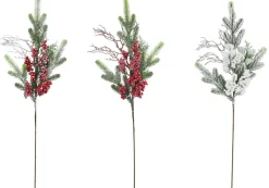Icy Glitter Foliage Berries Spray Asst (76Cm) - Red Berries