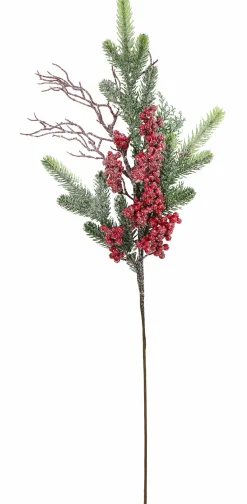 Icy Glitter Foliage Berries Spray Asst (76Cm) - Red Berries