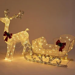 Led Glitter Thread Sleigh With Reindeer