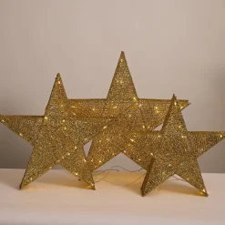 Led Gold Glitter Thread Nested Stars (3Pc)
