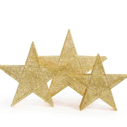Led Gold Glitter Thread Nested Stars (3Pc)