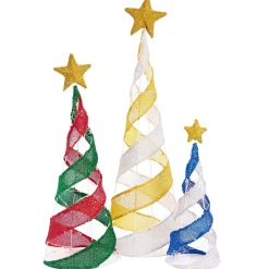 Led Mesh Tinsel Striped Cone Tree (3Pc)