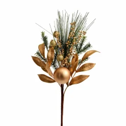 Pine Stem With Golds Laurel Leaves And Balls (50Cm)