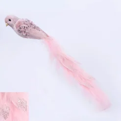 Pink Velvet Bird With Clip (50Cm)