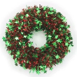Red And Green Starburst Tinsel Wreath (45Cm)