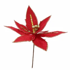 Red Mix Velvet Poinsettia Pick (30Cm)