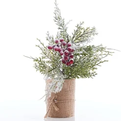 Snow Capped Tree With Burlap (31Cm) - Berries