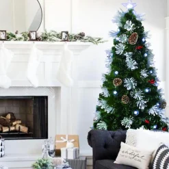 Snowy Fibre Optic Tree With Pinecones & Berries (1.8M)