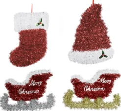 Tinsel Christmas Plaque Asst - Christmas Stocking