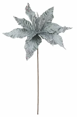 Velvet Poinsettia Stem With Sequins Asst (58Cm)
